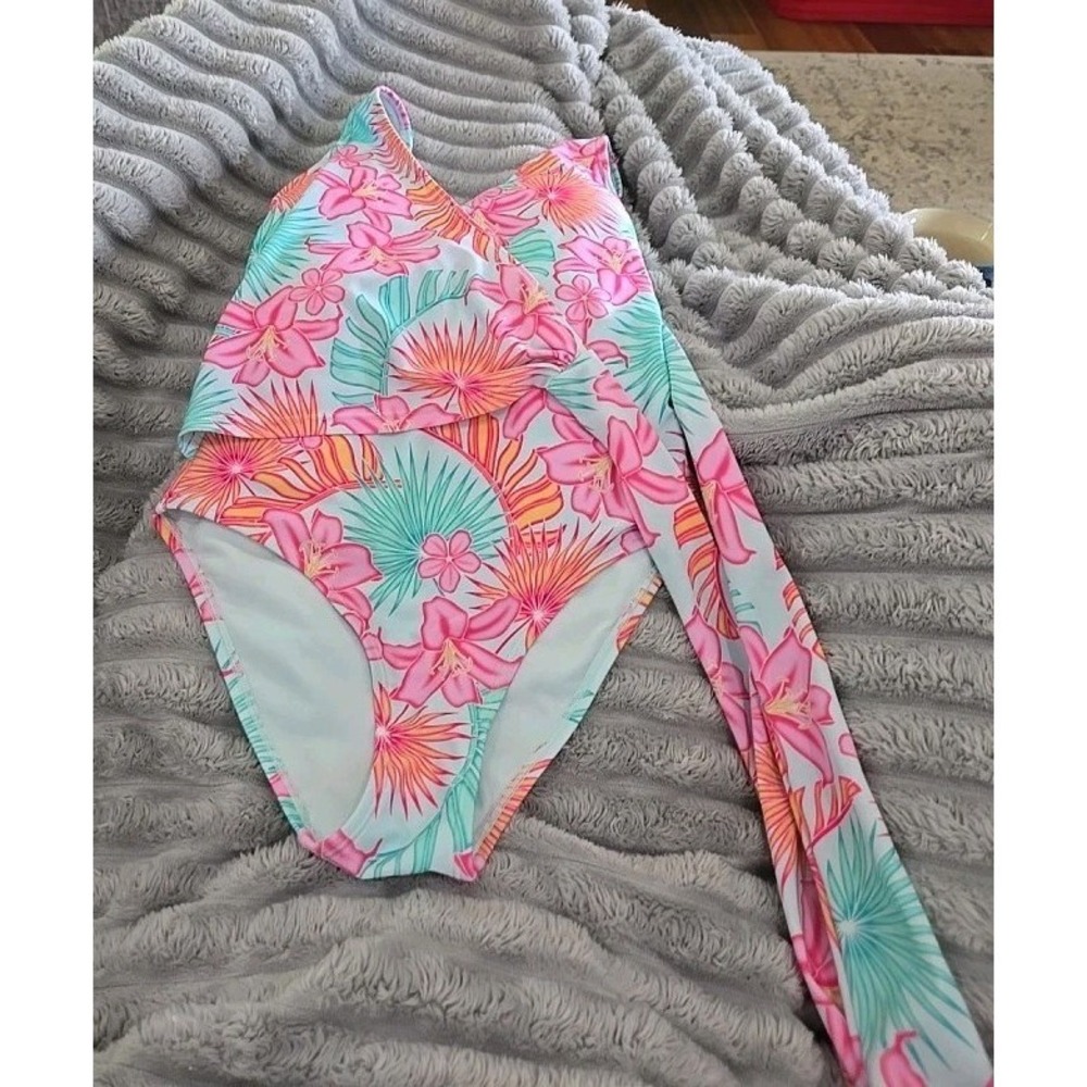 Member's Mark Swimsuit Women's XS One-Piece Blue/Pink Tropical Swimwear EUC